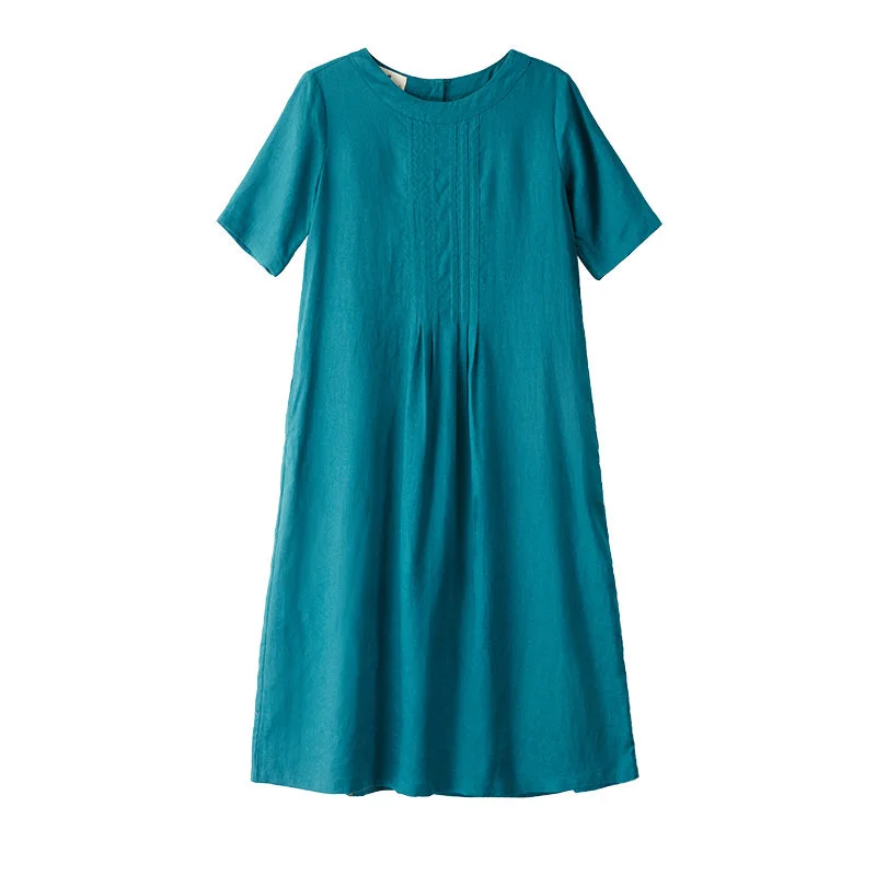 Pleated 100% Linen Women Dresses 3/4 Sleeves V Neck Spring Summer Women Dresses XH9616 Best-selling unclassified dresses