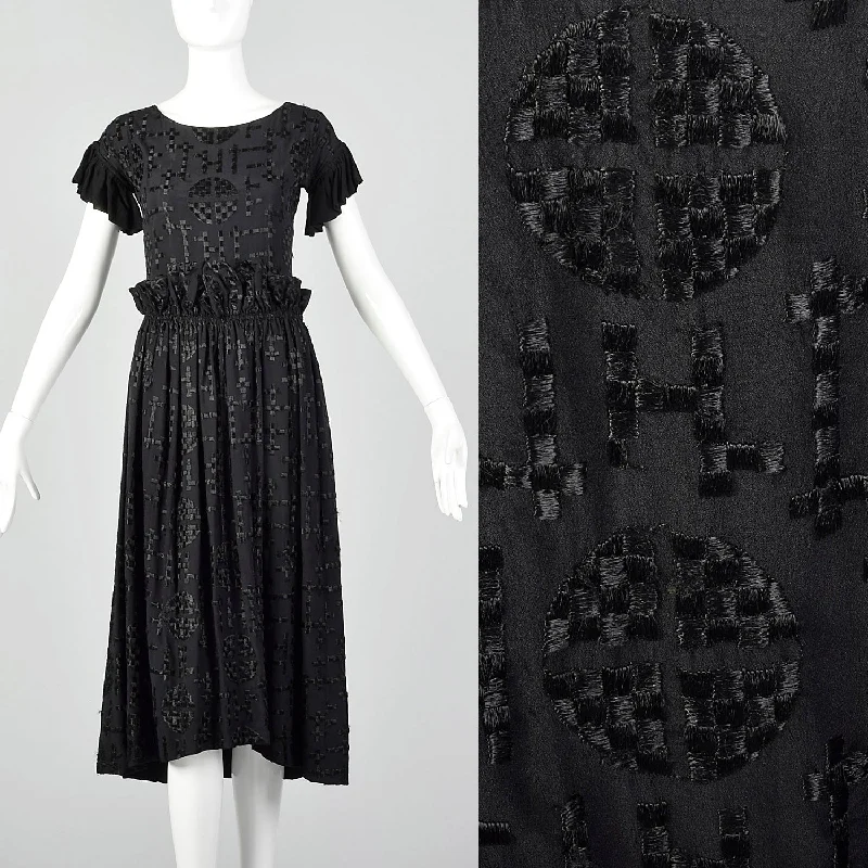 1930s Black Embroidered Deco Dress Travel unclassified dresses