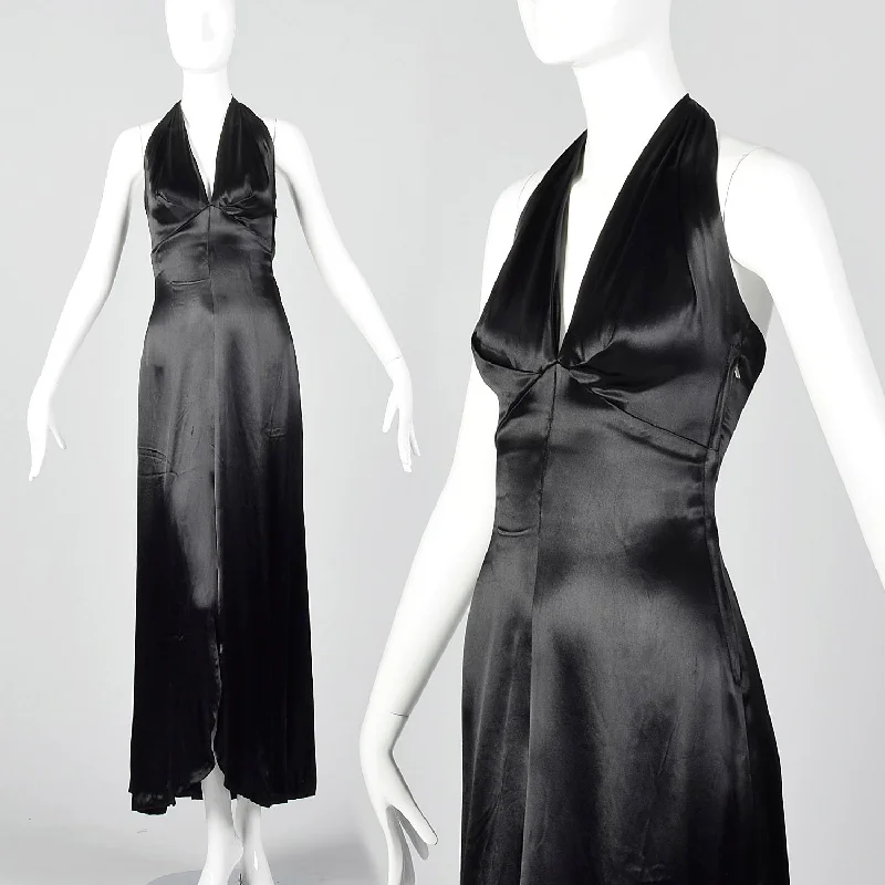 1930s Halter Dress in Black Liquid Satin Elegant evening unclassified dresses