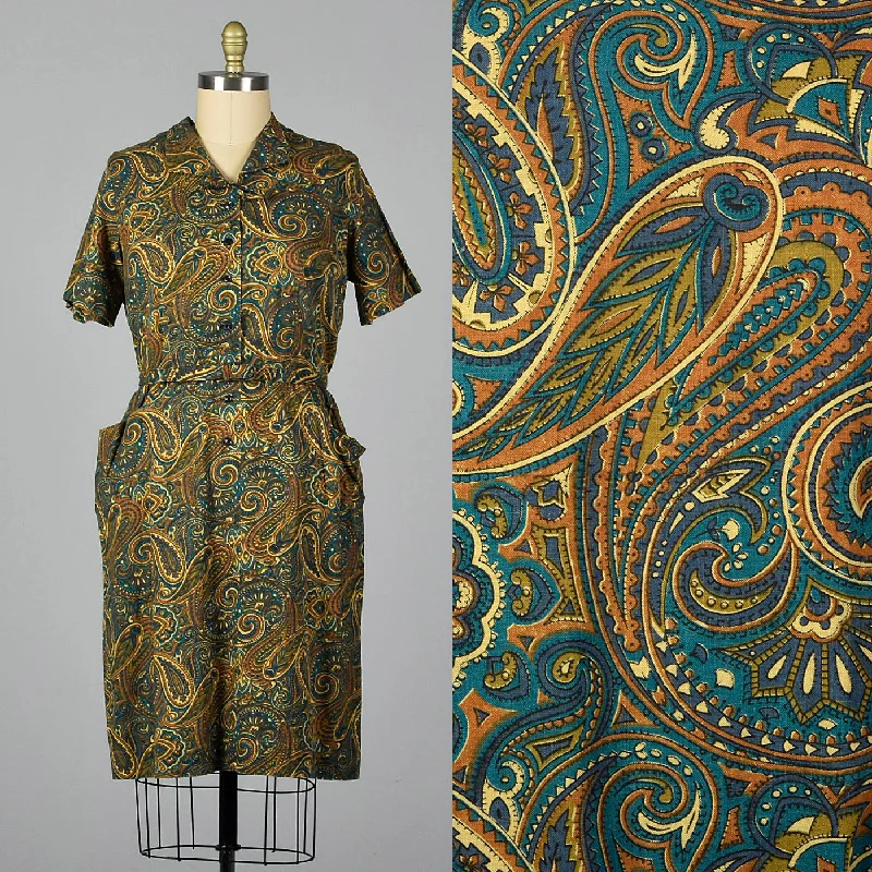 1950s Cotton Day Dress in Paisley Print High-end floral dresses