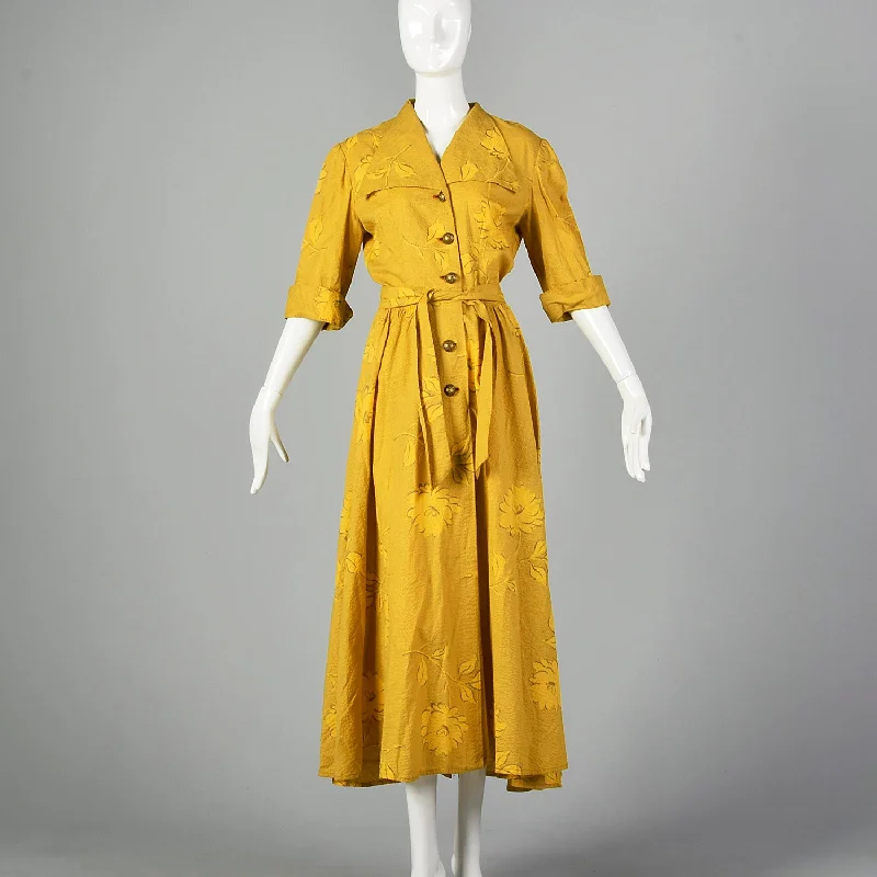 1950s Large Yellow Seersucker Day Dress Bright color unclassified dresses