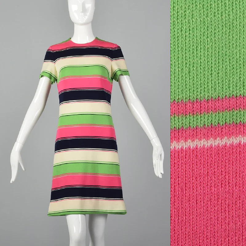 1960s Mod Striped Knit Shift Dress Open-back unclassified dresses