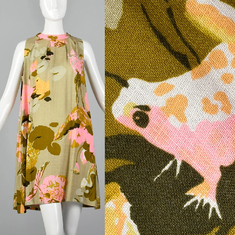 1960s Novelty Frog Print Dress Maxi floral dresses