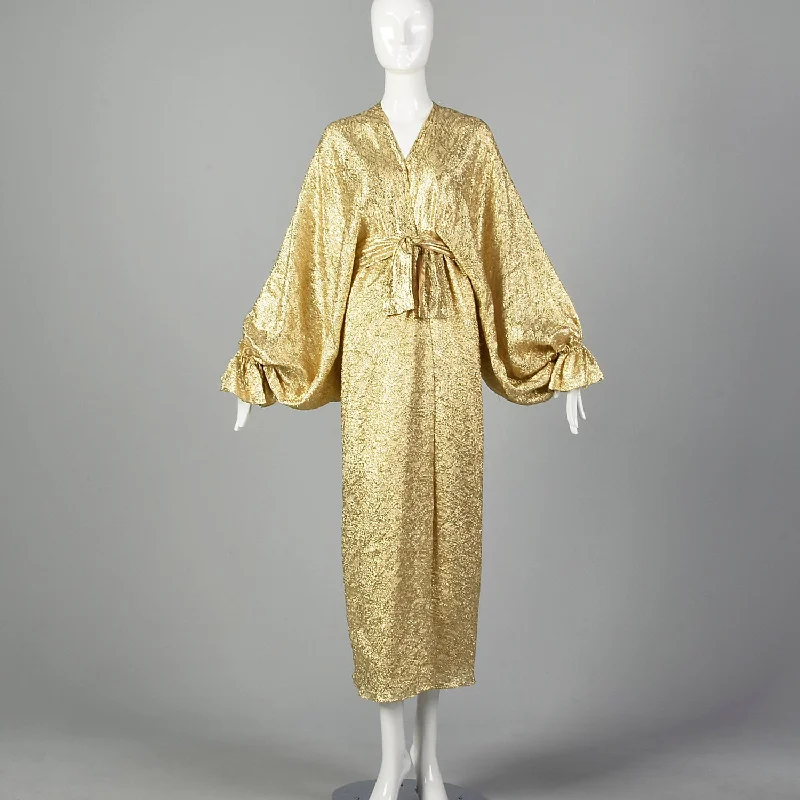 1970s Metallic Gold Evening Dress with Balloon Sleeves Trendy new unclassified dresses