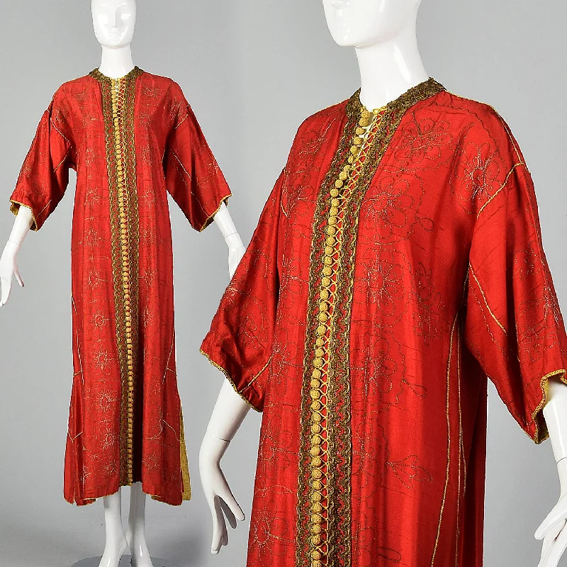 1970s Red Silk Dupioni Kaftan Short unclassified dresses