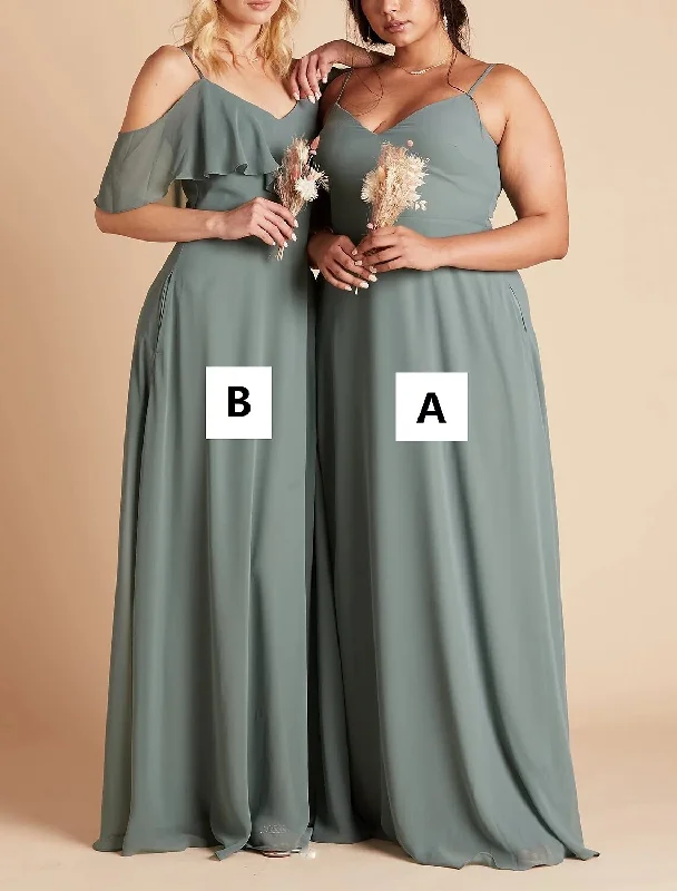 A-Line Bridesmaid Dress Spaghetti Strap Sleeveless Sexy Floor Length Chiffon with Solid Color High-low unclassified dresses