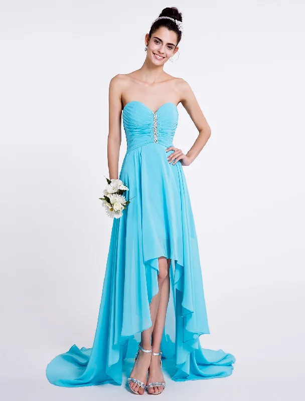 A-Line Bridesmaid Dress Sweetheart Sleeveless Open Back Asymmetrical Chiffon with Ruched / Beading Travel unclassified dresses