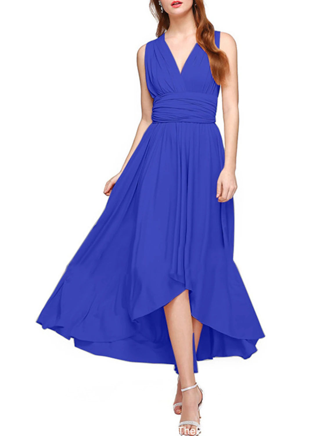 A-Line Bridesmaid Dress V Neck Sleeveless Convertible Infinity Asymmetrical Spandex with Pleats / Solid Color Wrap unclassified dresses