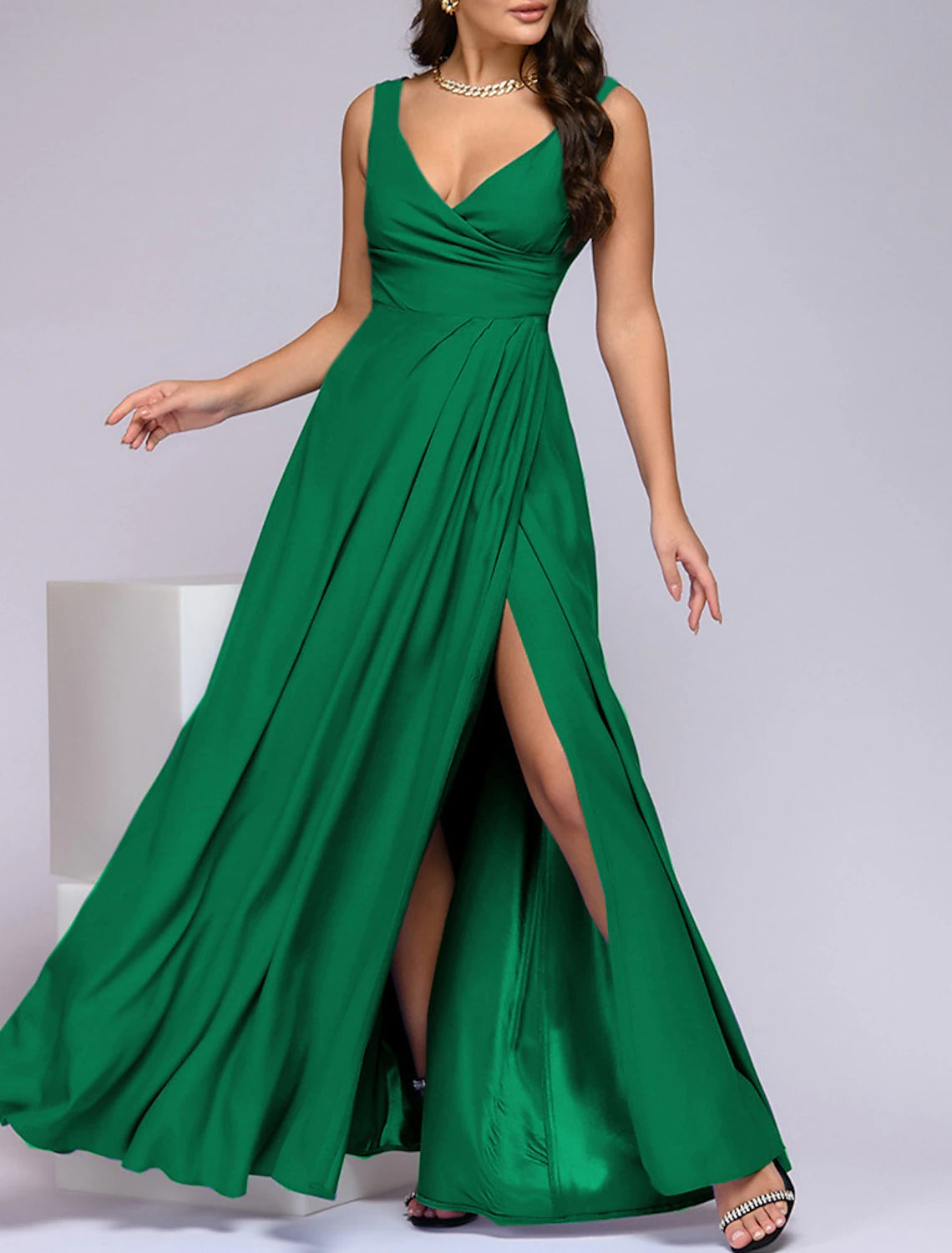 A-Line Bridesmaid Dress V Neck Sleeveless Elegant Floor Length Spandex with Split Front / Ruching Flowy unclassified dresses