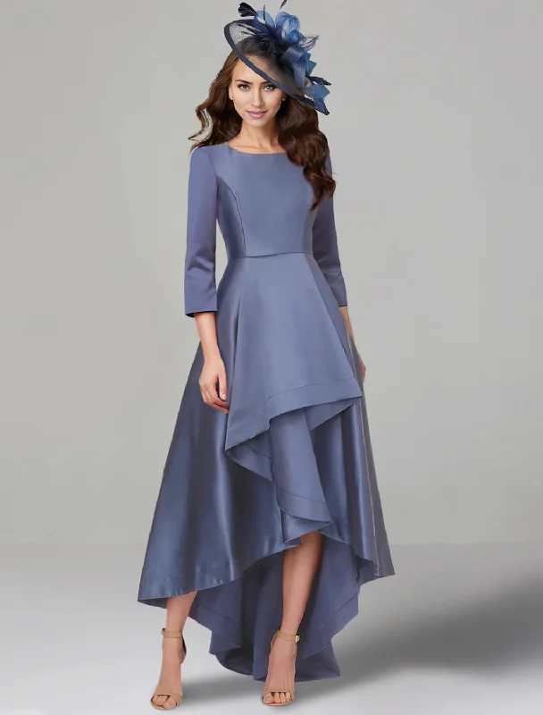 A-Line Dress Mother of the Bride Dress Elegant V Neck Tea Length Satin 3/4 Length Sleeve Halter unclassified dresses