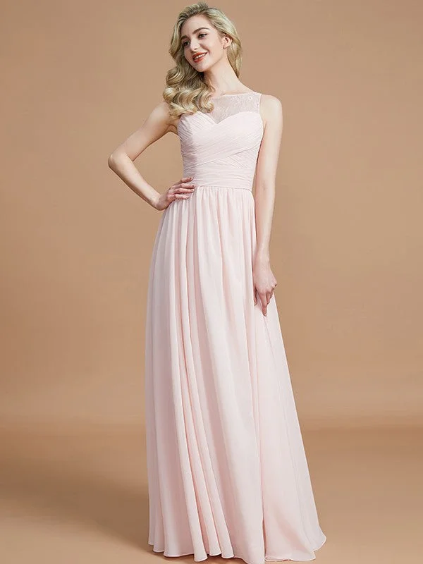 A-Line/Princess Bateau Sleeveless Ruched Floor-Length Chiffon Bridesmaid Dresses Club unclassified dresses