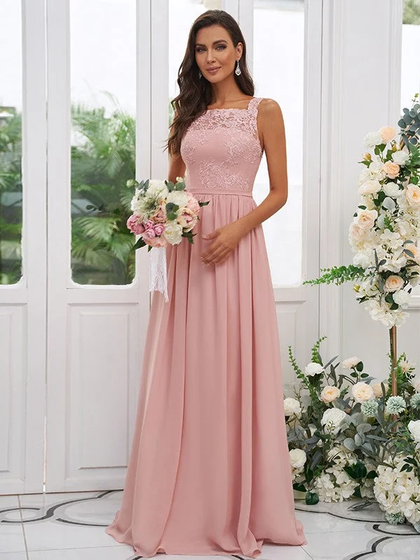 A-Line/Princess Chiffon Applique Square Sleeveless Floor-Length Bridesmaid Dresses Comfortable unclassified dresses