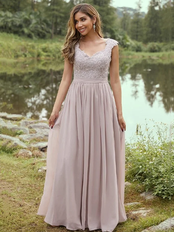 A-Line/Princess Chiffon Applique Sweetheart Sleeveless Floor-Length Bridesmaid Dresses Sexy unclassified dresses