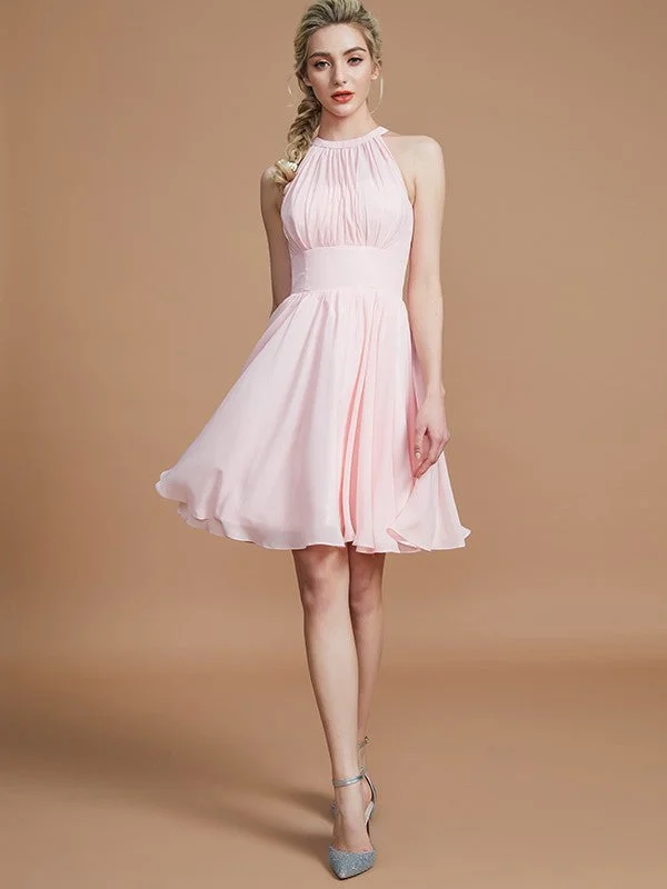 A-Line/Princess Chiffon Knee-Length Sleeveless Scoop Bridesmaid Dresses Backless unclassified dresses