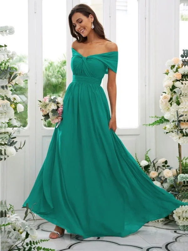 A-Line/Princess Chiffon Ruched Off-the-Shoulder Sleeveless Floor-Length Bridesmaid Dresses Y2K unclassified dresses