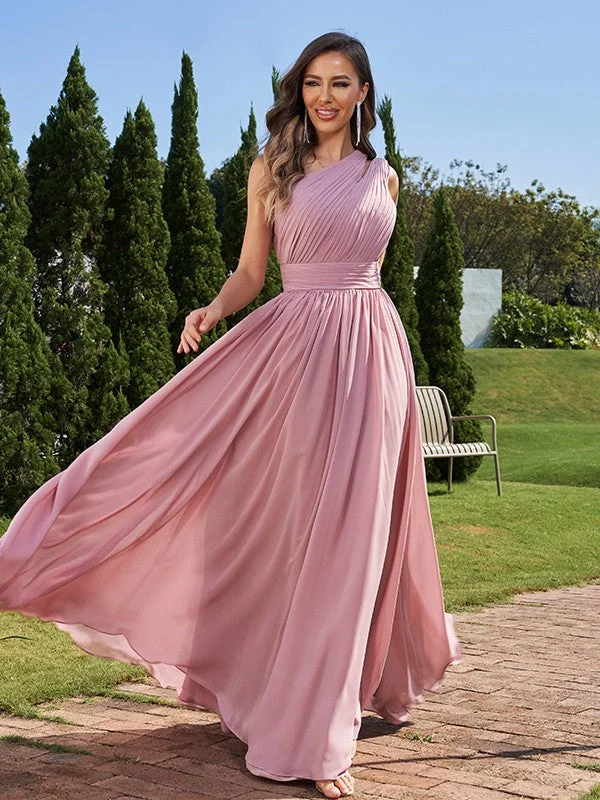 A-Line/Princess Chiffon Ruched One-Shoulder Sleeveless Floor-Length Bridesmaid Dresses High-end unclassified dresses