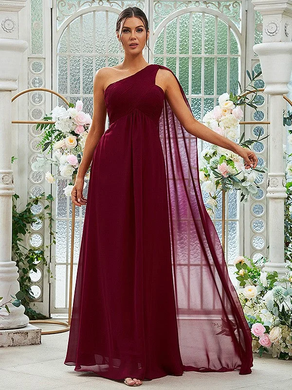 A-Line/Princess Chiffon Ruched One-Shoulder Sleeveless Floor-Length Bridesmaid Dresses Designer unclassified dresses