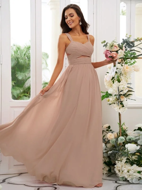 A-Line/Princess Chiffon Ruched Straps Sleeveless Floor-Length Bridesmaid Dresses Ruched unclassified dresses