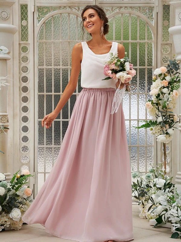 A-Line/Princess Chiffon Ruffles Scoop Sleeveless Floor-Length Two Piece Bridesmaid Dresses Festival unclassified dresses