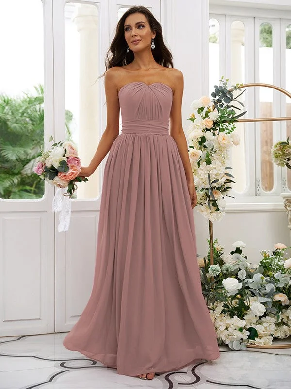 A-Line/Princess Chiffon Ruffles Strapless Sleeveless Floor-Length Bridesmaid Dresses Vacation unclassified dresses