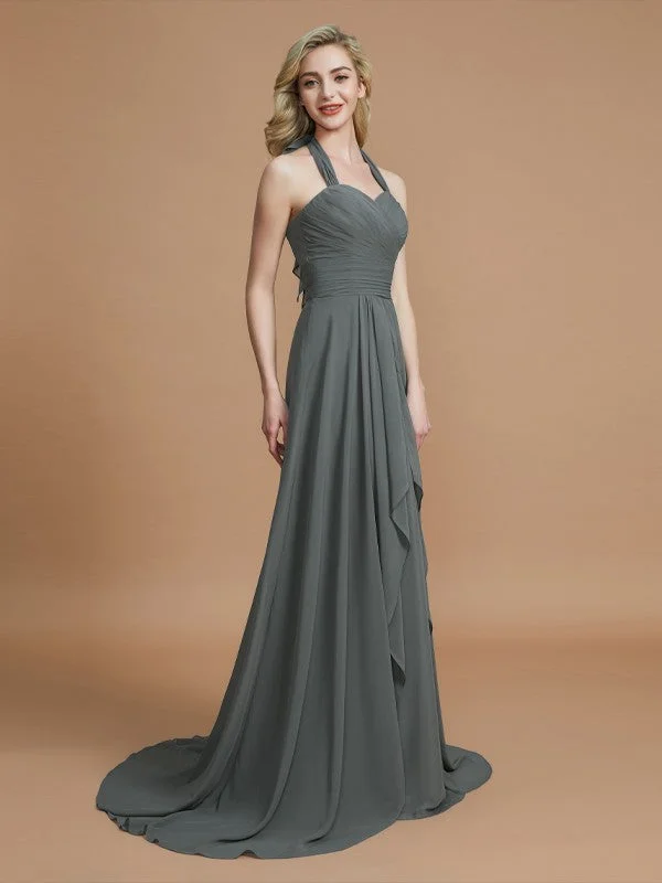 A-Line/Princess Halter Sleeveless Chiffon Sweep/Brush Train Bridesmaid Dresses Silk unclassified dresses