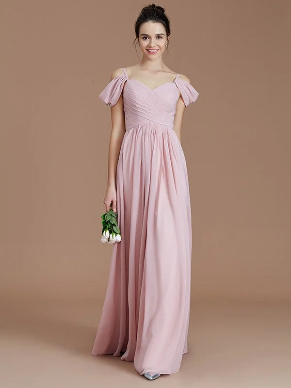 A-Line/Princess Off-the-Shoulder Sleeveless Ruched Floor-Length Chiffon Bridesmaid Dresses Short unclassified dresses