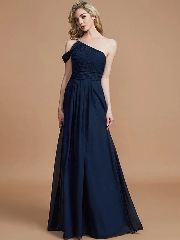 A-Line/Princess One-Shoulder Floor-Length Chiffon Sleeveless Bridesmaid Dresses Mesh unclassified dresses