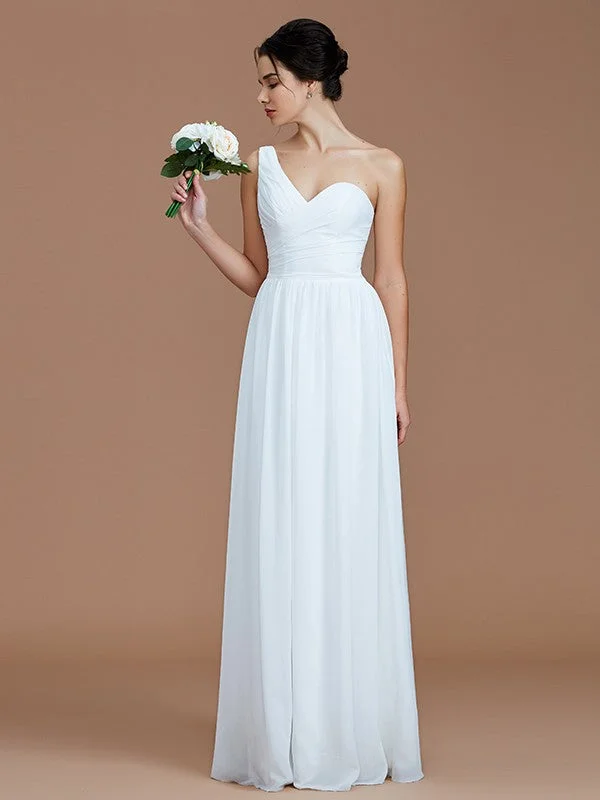 A-Line/Princess One-Shoulder Sleeveless Ruched Floor-Length Chiffon Bridesmaid Dresses Silk unclassified dresses