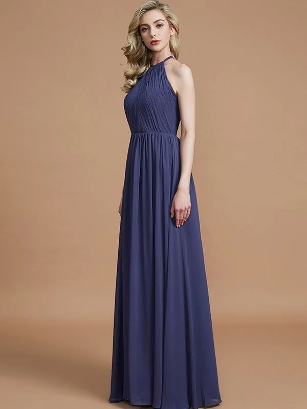 A-Line/Princess Scoop Chiffon Sleeveless Floor-Length Bridesmaid Dresses Trendy unclassified dresses