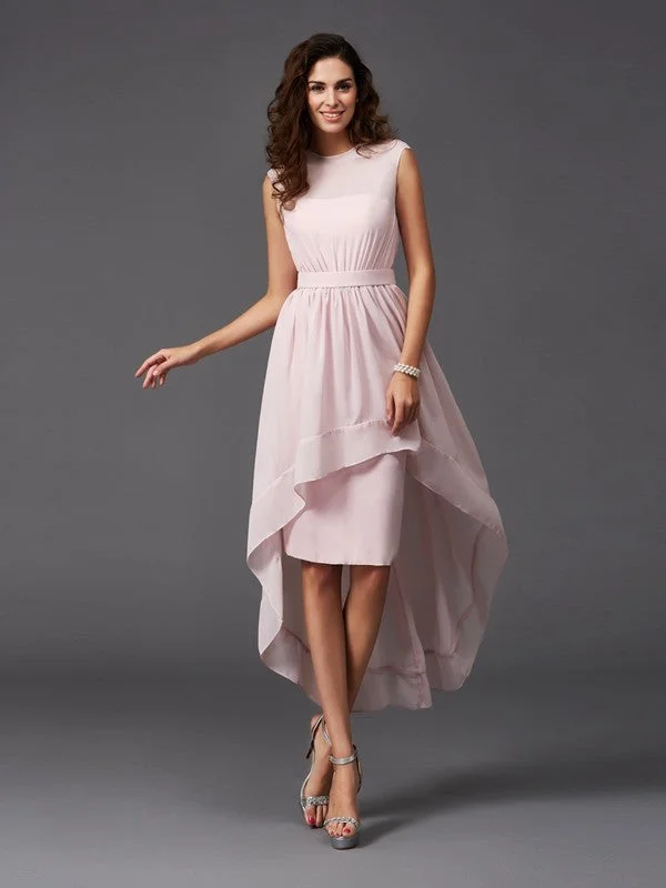 A-Line/Princess Scoop Sash/Ribbon/Belt Sleeveless High Low Chiffon Bridesmaid Dresses Fall unclassified dresses