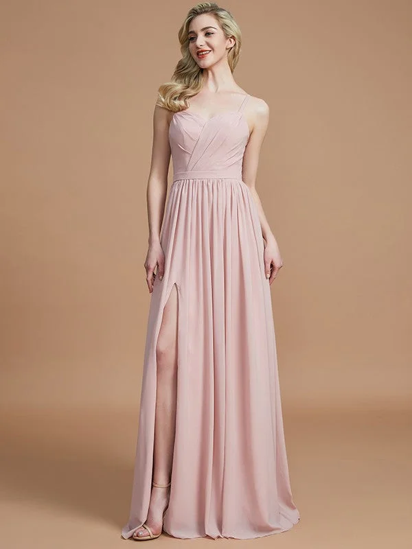 A-Line/Princess Spaghetti Straps Sleeveless Ruched Floor-Length Chiffon Bridesmaid Dresses Short unclassified dresses