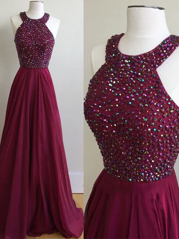 A Line Round Neck Burgundy Prom Dresses, Burgundy Formal Dresses Comfortable unclassified dresses