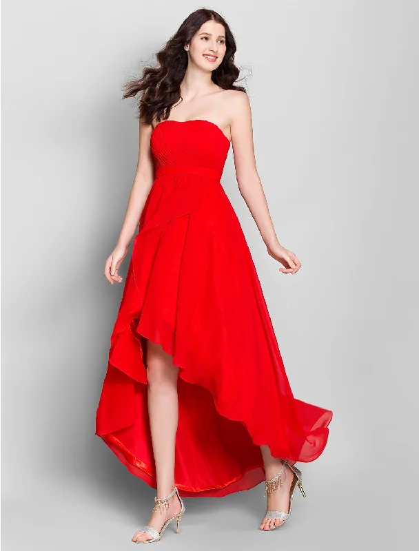 A-Line Strapless Asymmetrical Chiffon Bridesmaid Dress with Side Draping Off-shoulder unclassified dresses