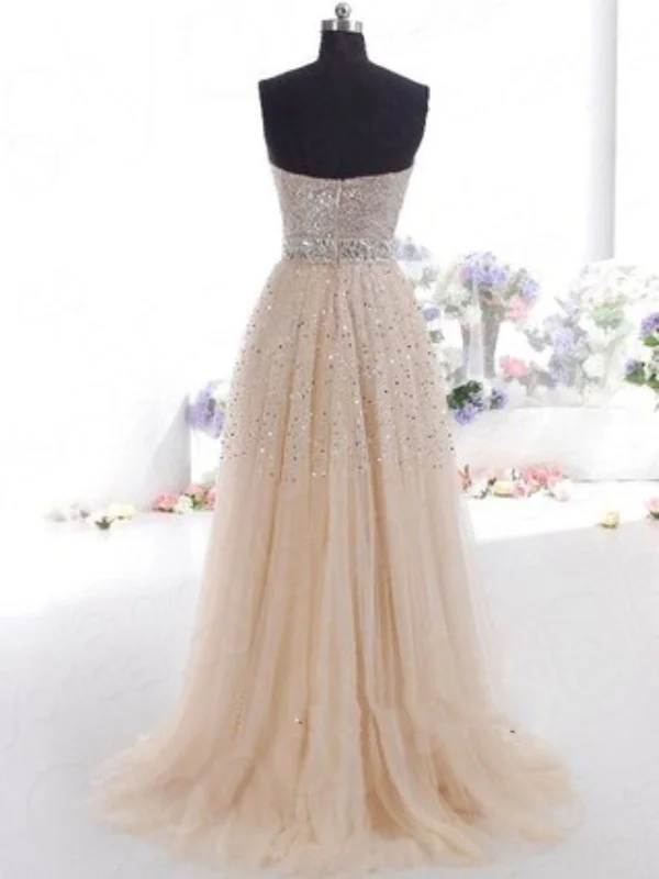 A Line Sweetheart Neck Champagne Prom Dress, Champagne Formal Dress Comfortable unclassified dresses