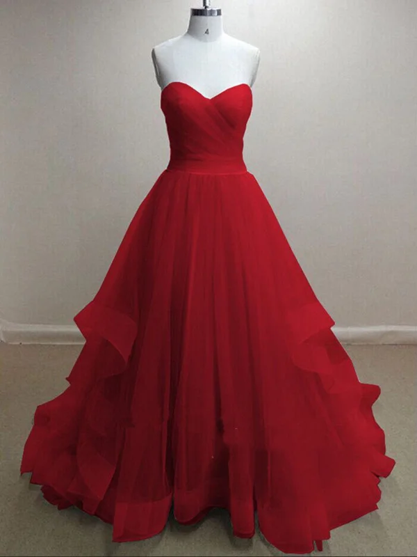 A Line Sweetheart Neck Grey/Red Prom Dresses, Formal Dresses, Red/Grey Bridesmaid Dresses One-shoulder unclassified dresses