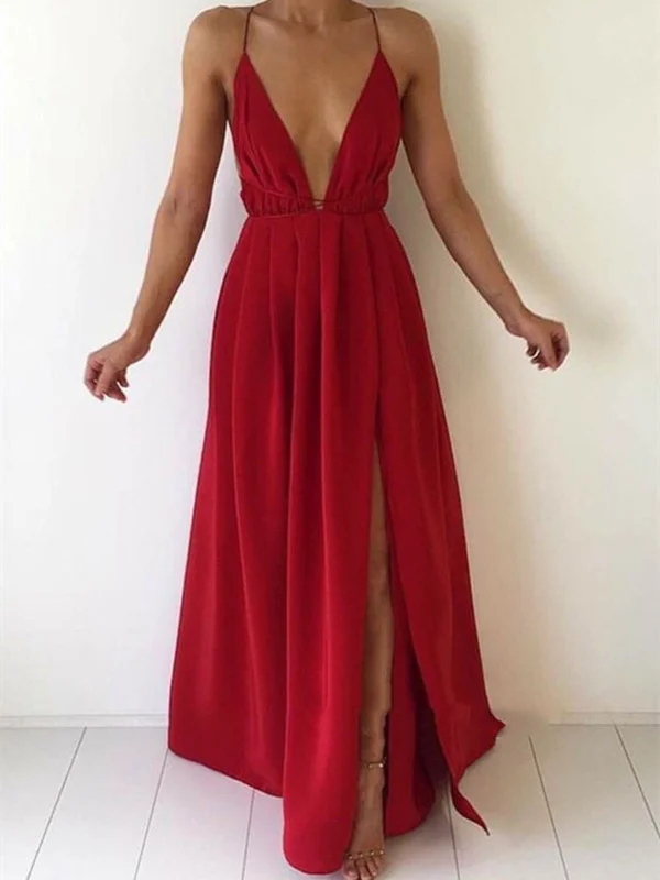 A Line V Neck Backless Floor Length Prom Dresses, Bridesmaid Dresses, Formal Dresses Monochrome unclassified dresses