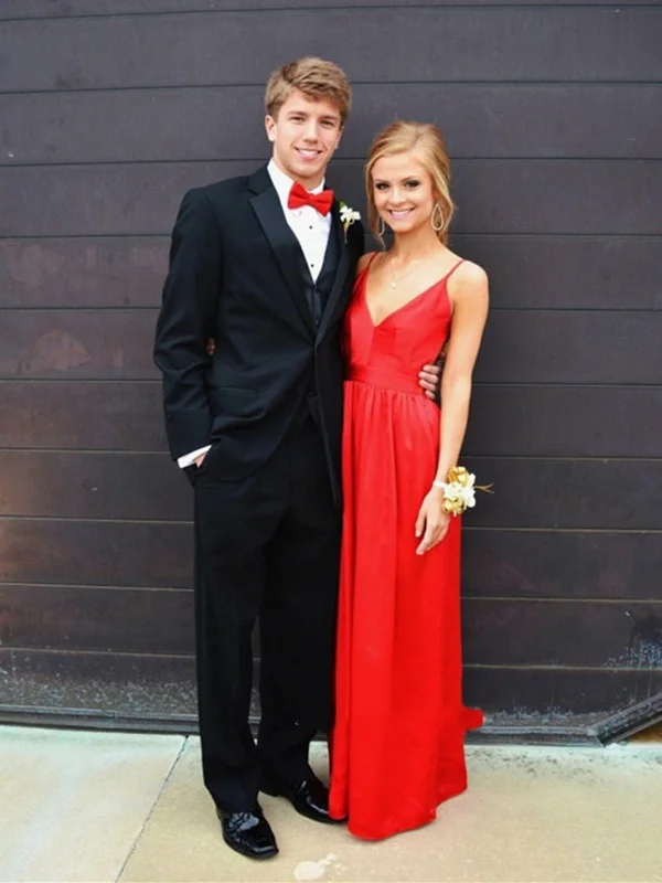 A Line V Neck Red Backless Prom Dress, Red Backless Formal Dress, Graduation Dress Casual unclassified dresses