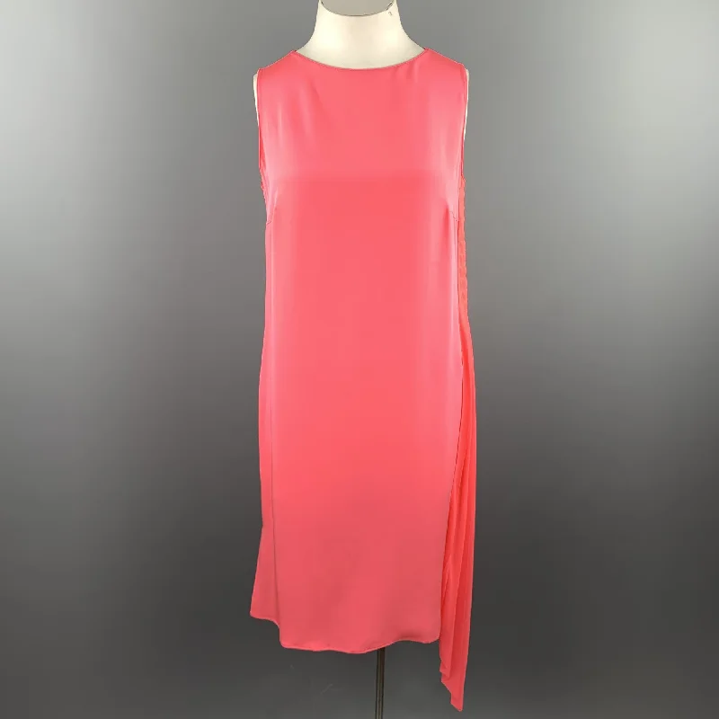 AKRIS Size 12 Pink Silk Chiffon Sleeveless Side Pleat Shift Dress Mesh unclassified dresses