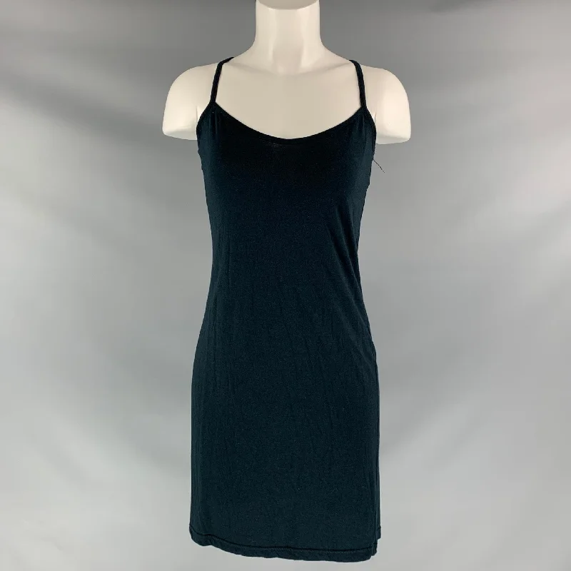 ANN DEMEULEMEESTER Size 6 Black Cotton &  Rayon Solid Above Knee Dress Office unclassified dresses