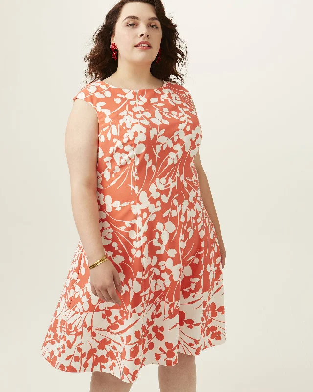 Ava Floral Print Fit and Flare Dress | Coral / White Short floral dresses