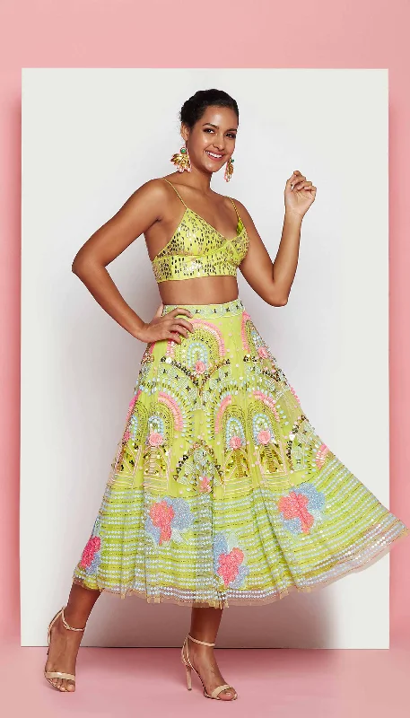 Anna - LIME EMBELLISHED HALF LEHENGA SET Tiered unclassified dresses