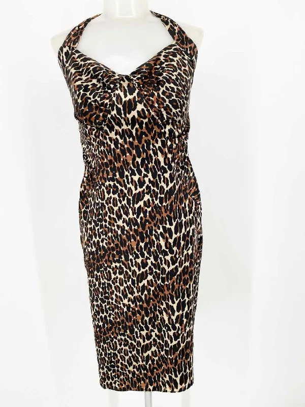 Betsey Johnson Women's Tan/black Halter Silk Blend Animal Print Date Night Dress Shein floral dresses