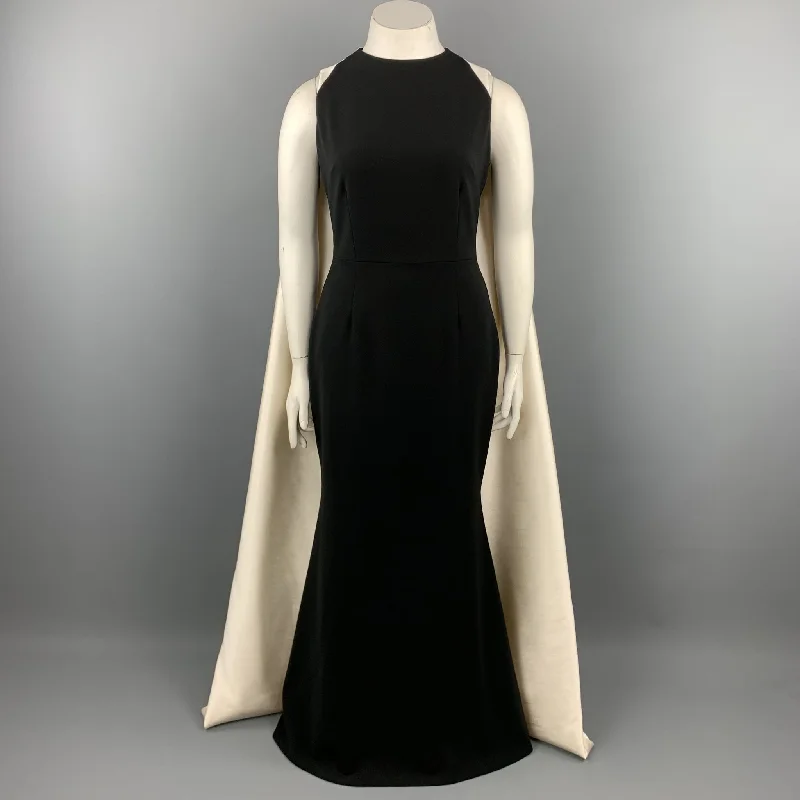 BIBHU MOHAPATRA Size 10 Black & White Silk Cape Train Back Sheath Gown High-end unclassified dresses