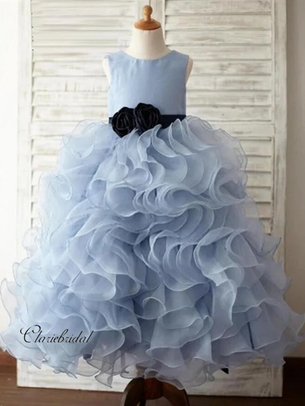 Blue Fluffy Flower Girl Dresses, Organza Little Girl Dresses Gothic unclassified dresses