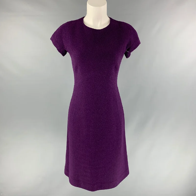 BOTTEGA VENETA Size 6 Purple Virgin Wool Solid A-Line Dress Elegant unclassified dresses