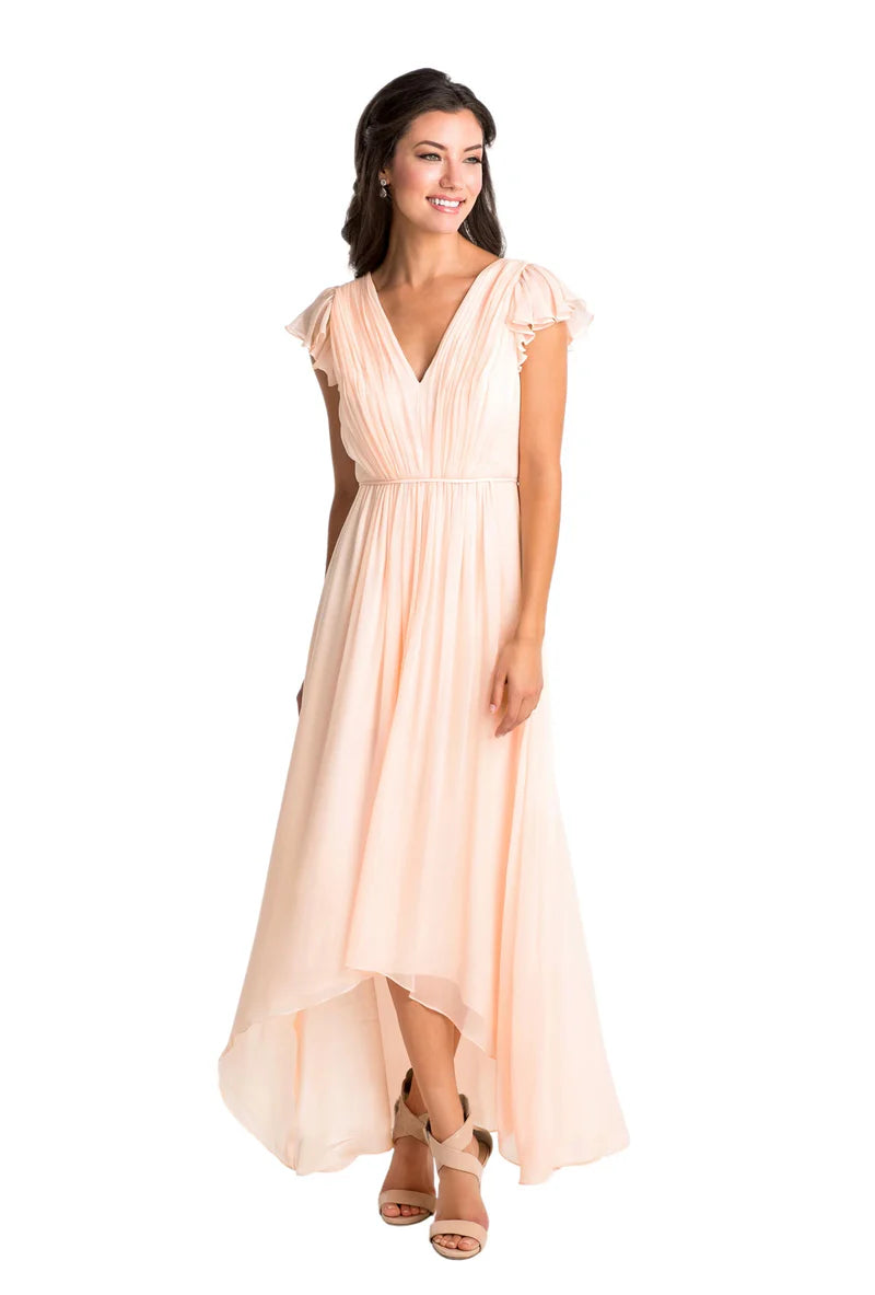 Bridesmaid Dress High-Low Cap Sleeve Ruched V-Neck Chiffon Anniversary unclassified dresses