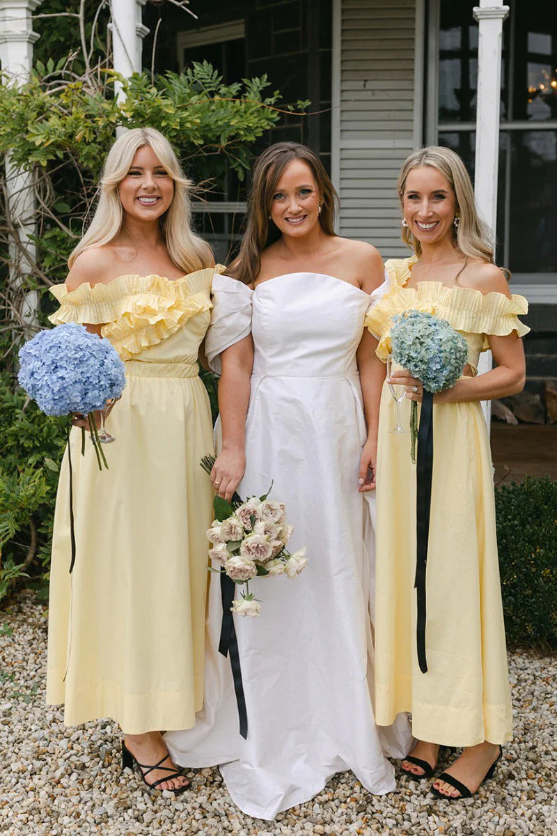 Bridesmaid Dresses Off the Shoulder Ruffle Satin Ankle Length Beaded unclassified dresses