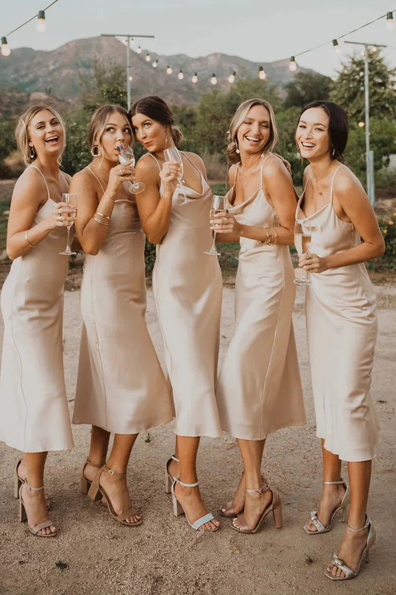 Bridesmaid Dresses Simple Spaghetti Straps Silk Satin Open Back Earthy tone unclassified dresses