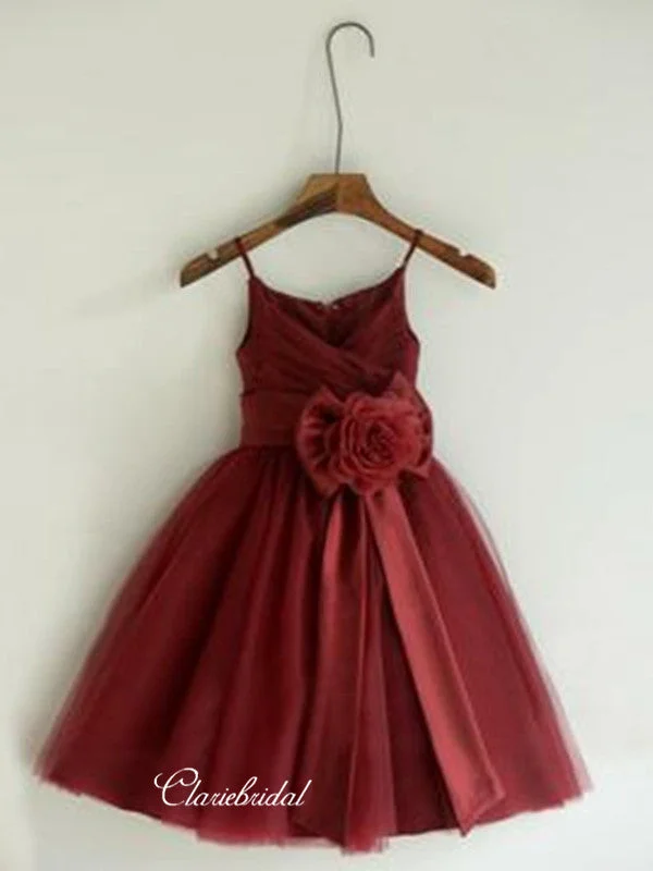 Burgundy Appliques Flower Girl Dresses, Cute Little Girl Dresses Floral unclassified dresses