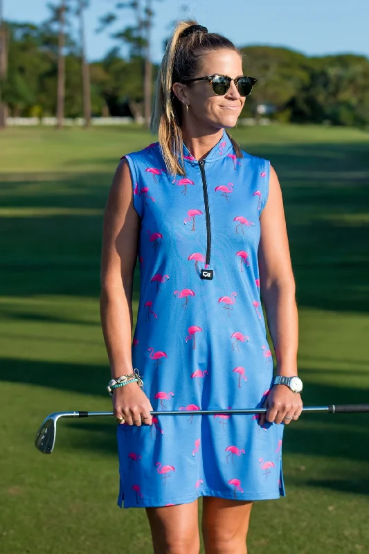 CA Funky Golf Dress | Blue-Dotted Flamingo High-low unclassified dresses